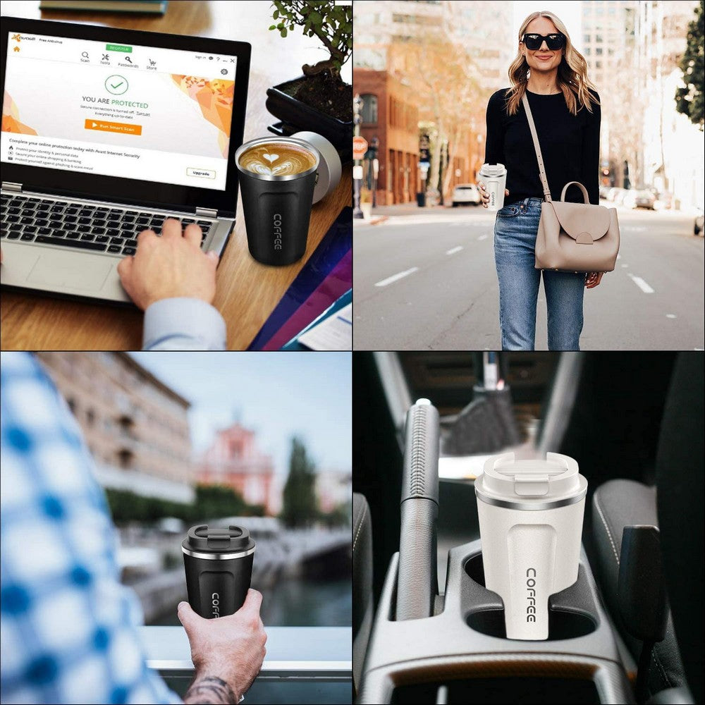 380ML Stainless Steel Insulated Coffee Cup Travel Mug with Leakproof Lid