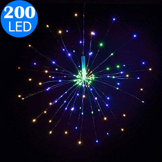 Waterproof 40 Branches 200LED Solar Power Hanging Starburst Lights LED Fireworks Lamp Multicolor
