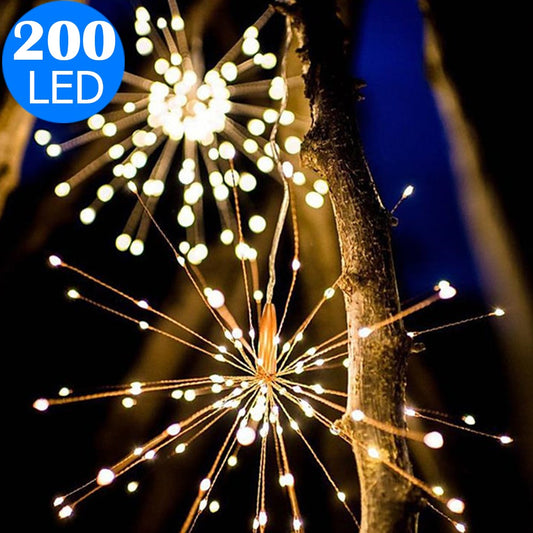 Waterproof 40 Branches 200LED Solar Power Hanging Starburst Lights LED Fireworks Lamp Warm White