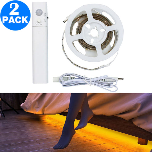 2 Pack 3M 60LED Adhesive LED Closet Under Cabinet Bed Stairs Lighting Motion Sensor Night Strip Lights Wardrobe Lamps