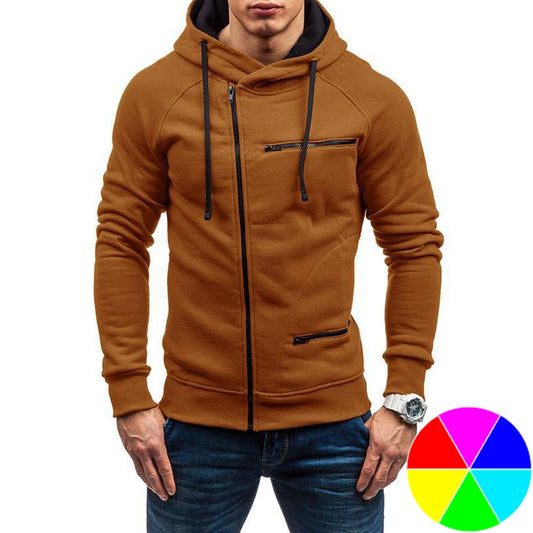 Mens Casual Zipper Hooded Top Slim Fit Sweatshirt