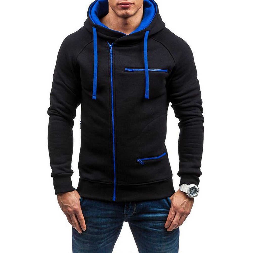 Mens Casual Zipper Hooded Top Slim Fit Sweatshirt