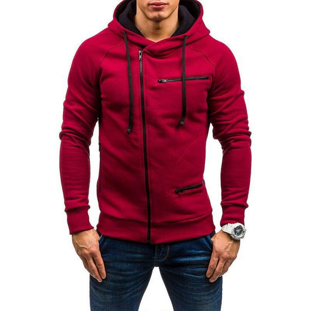 Mens Casual Zipper Hooded Top Slim Fit Sweatshirt