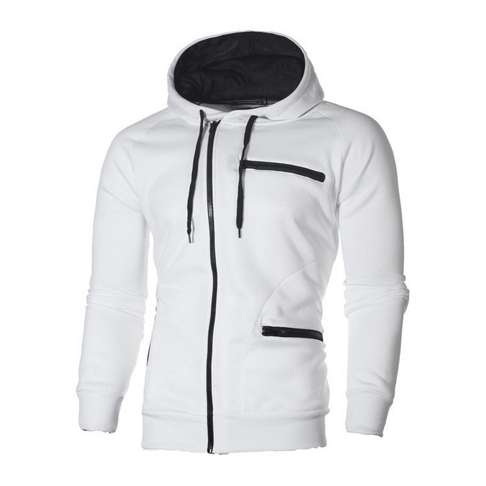 Mens Casual Zipper Hooded Top Slim Fit Sweatshirt