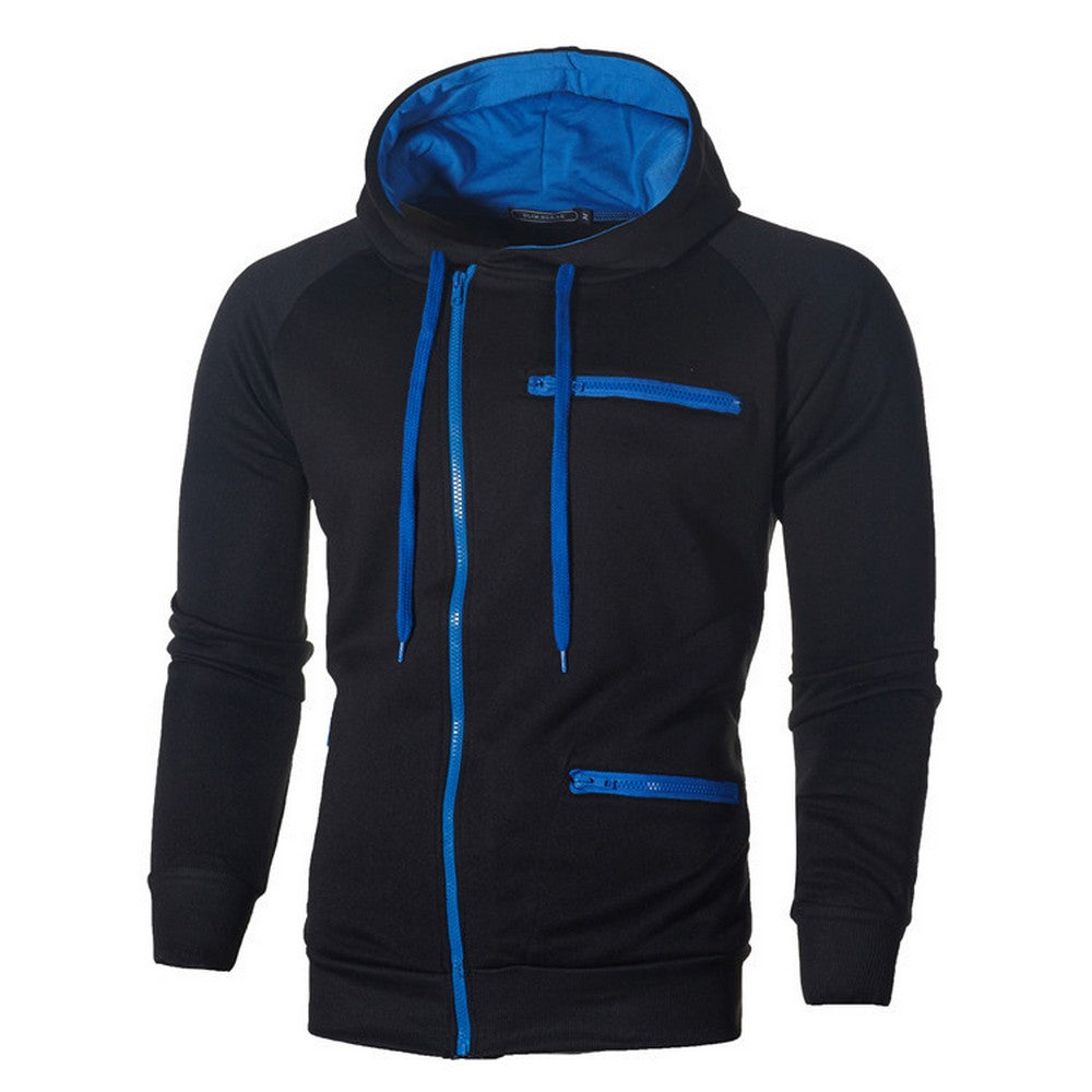 Mens Casual Zipper Hooded Top Slim Fit Sweatshirt