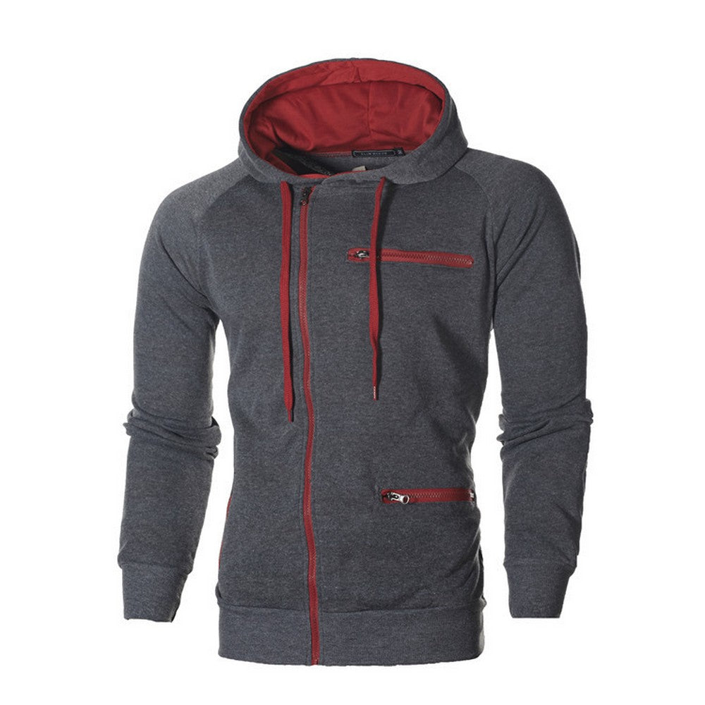 Mens Casual Zipper Hooded Top Slim Fit Sweatshirt