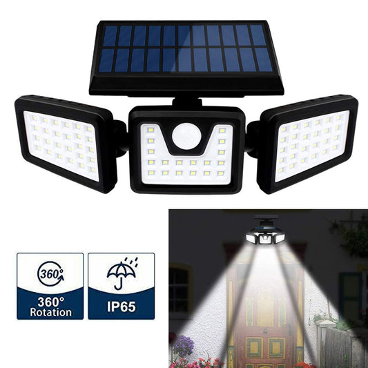 74LED IP65 Waterproof 3 Heads Spotlights Motion Sensor Solar Powered Lights