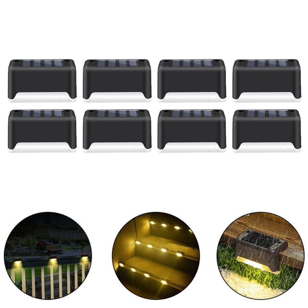 8PCS Black Solar Powered Deck Lights Warm White Lamps Set