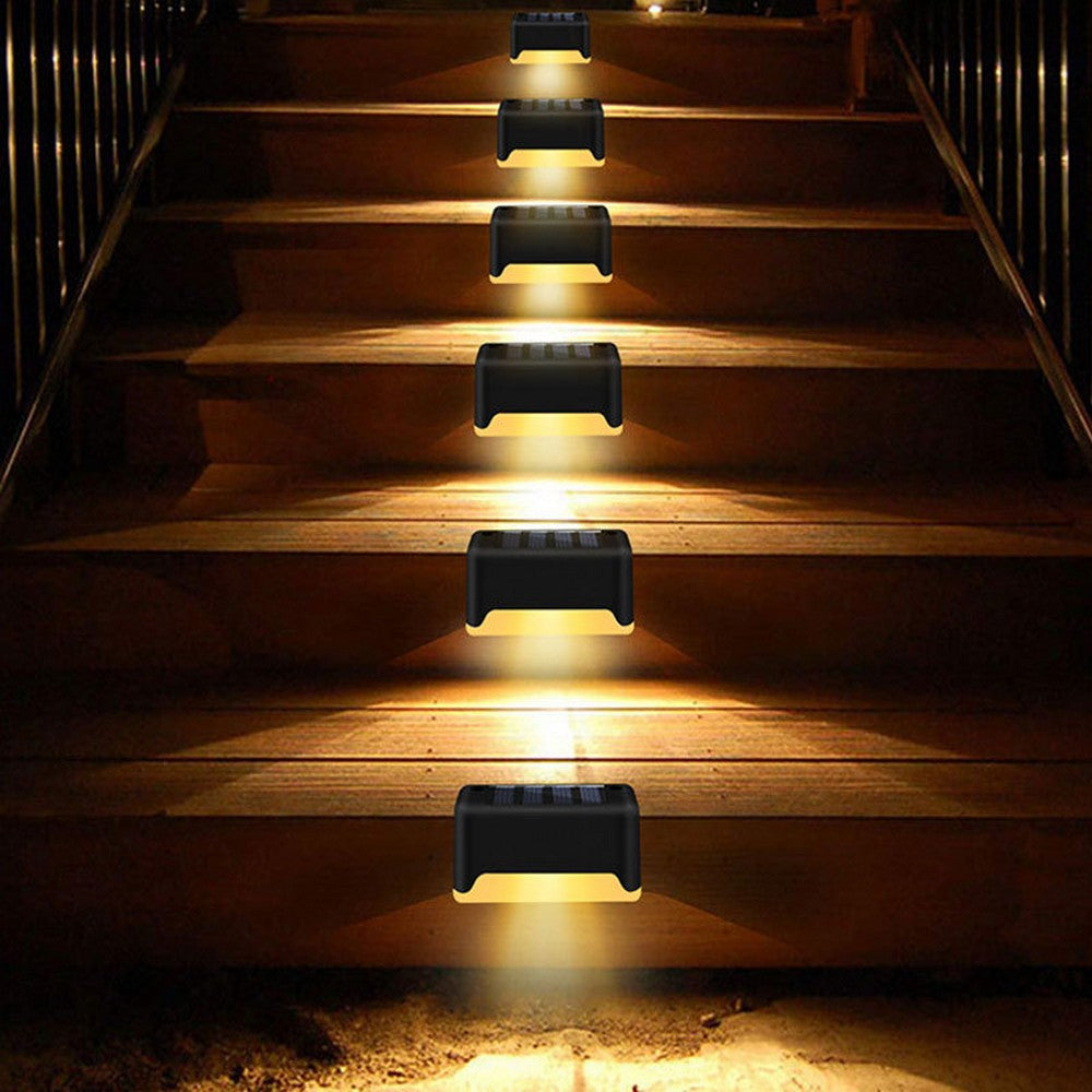 8PCS Black Solar Powered Deck Lights Warm White Lamps Set