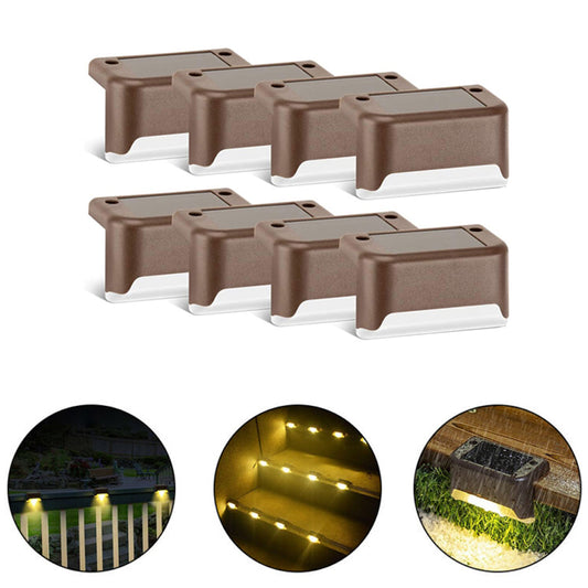 8PCS Brown Solar Powered Deck Lights Warm White Lamps Set