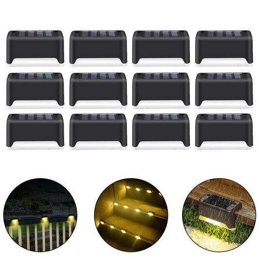12PCS Black Solar Powered Deck Lights Warm White Lamps Set