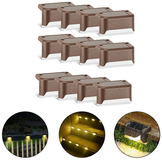 12PCS Brown Solar Powered Deck Lights Warm White Lamps Set