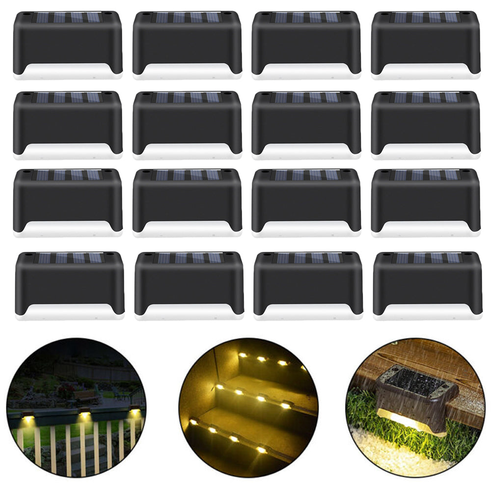 16PCS Black Solar Powered Deck Lights Warm White Lamps Set