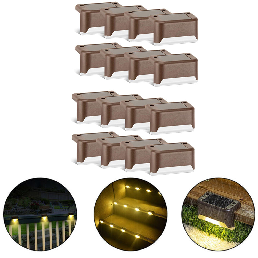 16PCS Brown Solar Powered Deck Lights Warm White Lamps Set