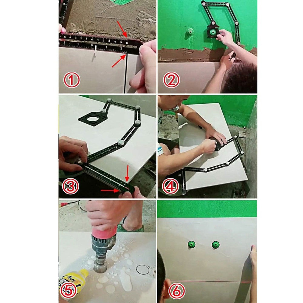 Universal Multi Angle Measuring Ruler Angularizer Template Tool Floor Tile Hole Locator Glass Puncher