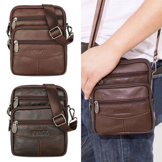 2 In 1 Men Genuine Leather Shoulder Bag Waist Purse Casual Crossbody Bag Style 1