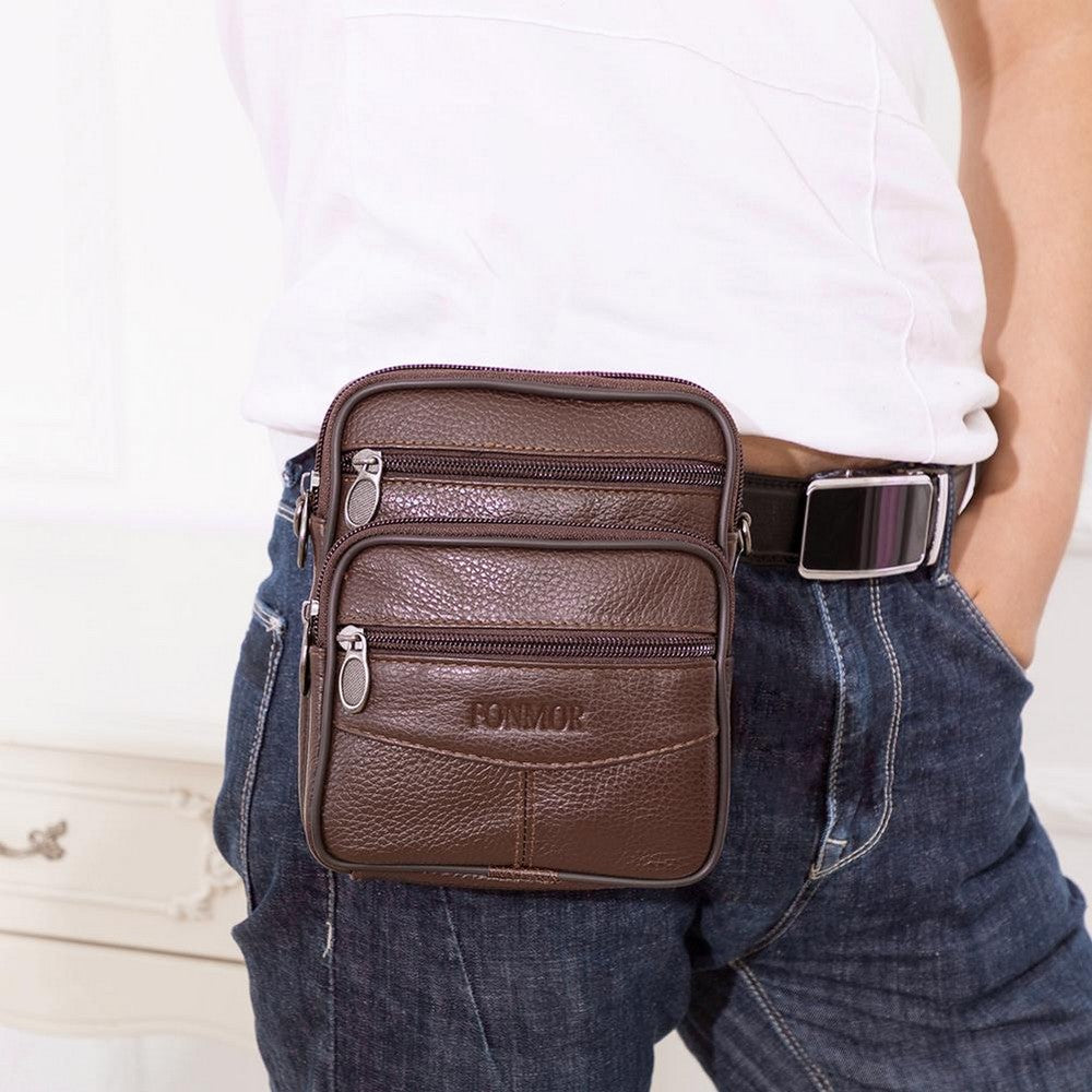 2 In 1 Men Genuine Leather Shoulder Bag Waist Purse Casual Crossbody Bag Style 1
