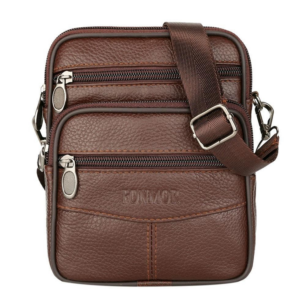 2 In 1 Men Genuine Leather Shoulder Bag Waist Purse Casual Crossbody Bag Style 1