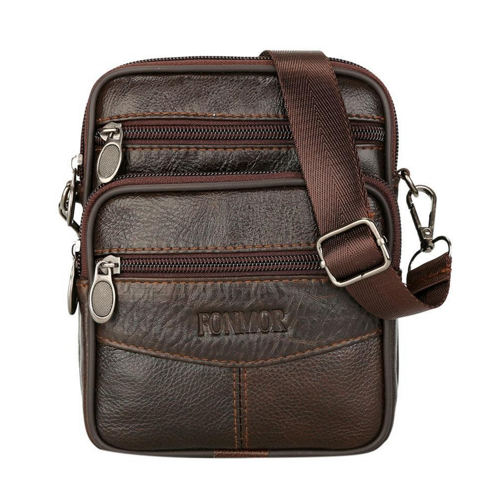 2 In 1 Men Genuine Leather Shoulder Bag Waist Purse Casual Crossbody Bag Style 1