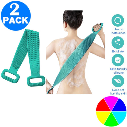 2 X Exfoliating Lengthen Silicone Bath Brush Dual Sides Back Scrubber Spa Rubbing Tool Shower Foam Bubbler
