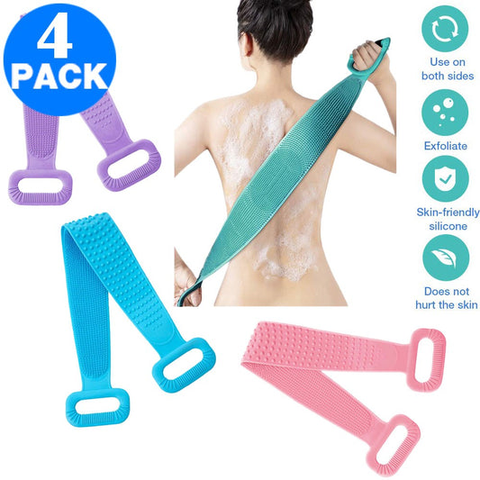 4 X Exfoliating Lengthen Silicone Bath Brush Dual Sides Back Scrubber Spa Rubbing Tool Shower Foam Bubbler