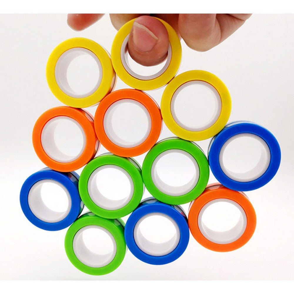 12PCS Magnetic Rings Finger Game Toy Unzip Toy for Adults Blue Yellow Green Orange