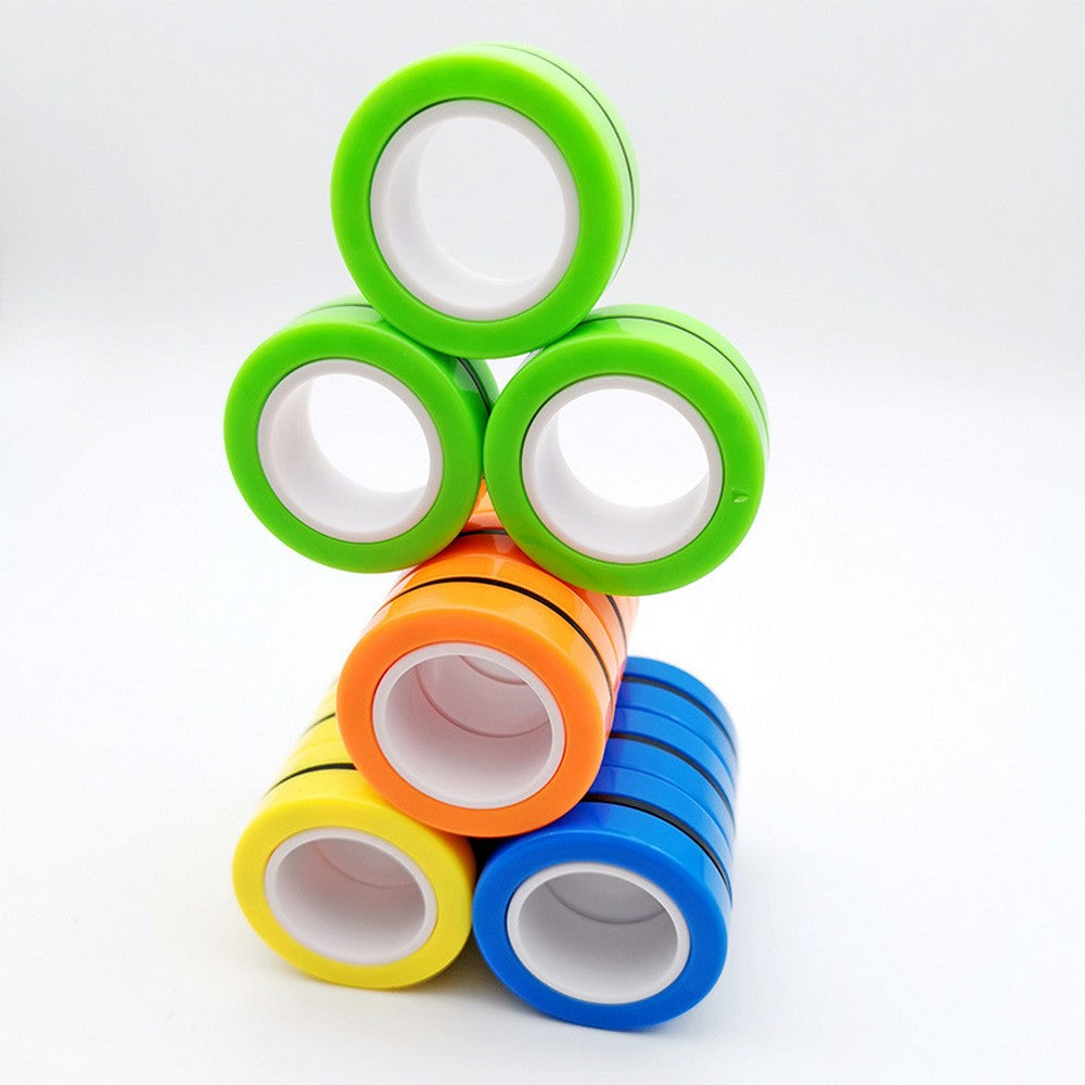 12PCS Magnetic Rings Finger Game Toy Unzip Toy for Adults Blue Yellow Green Orange