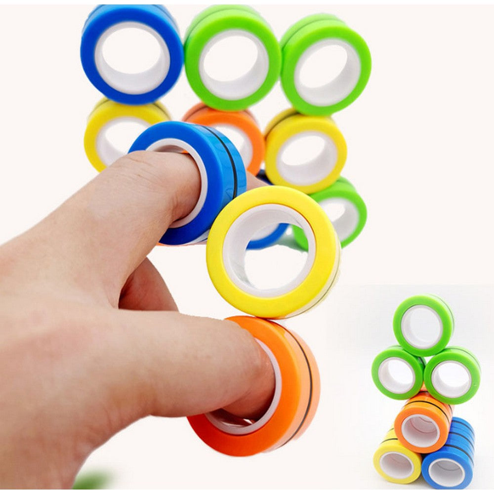 12PCS Magnetic Rings Finger Game Toy Unzip Toy for Adults Blue Yellow Green Orange