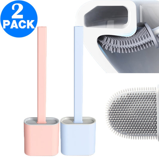 2 X Silicone Toilet Cleaning Brush with Holder Pink Blue