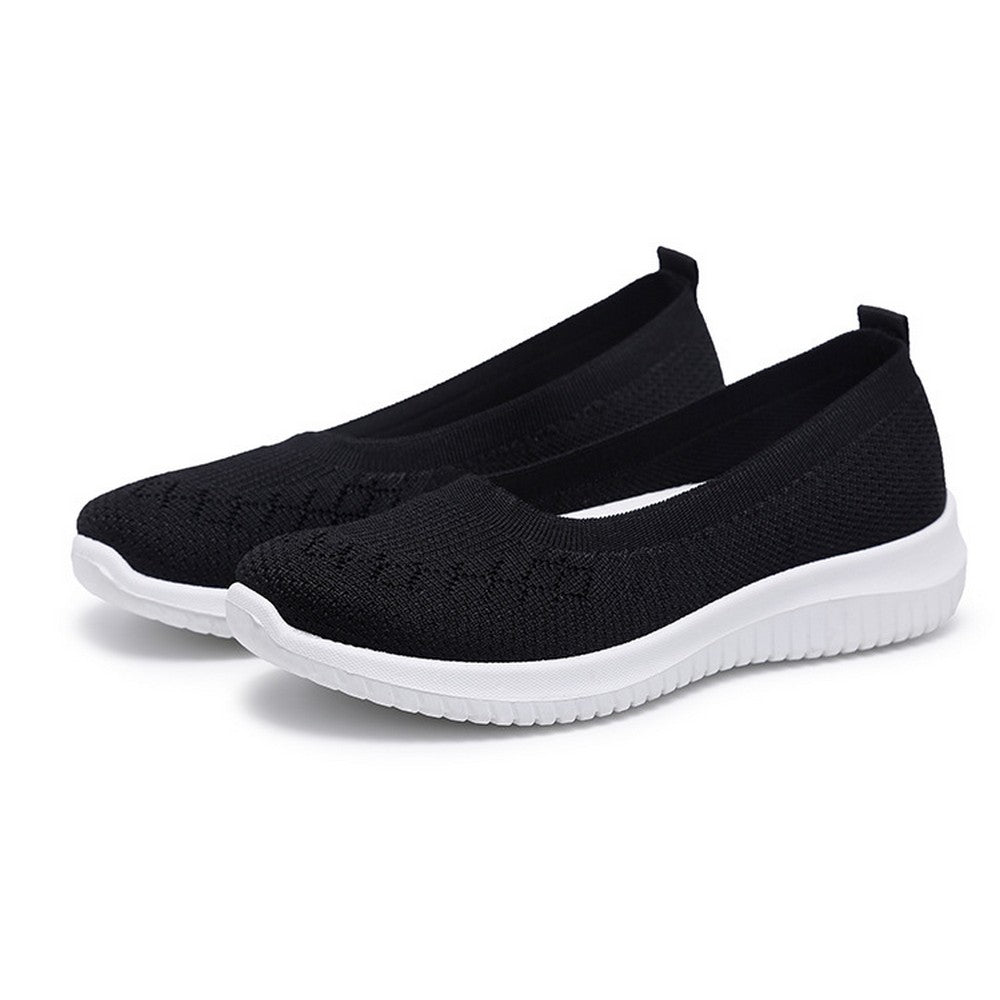 Women Flat Shoes Lightweight Breathable Round Toe Sneakers Walking Shoes Black