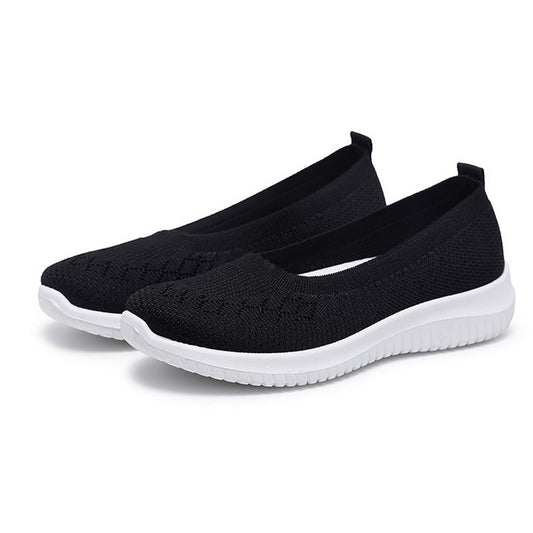 Women Flat Shoes Lightweight Breathable Round Toe Sneakers Walking Shoes Black