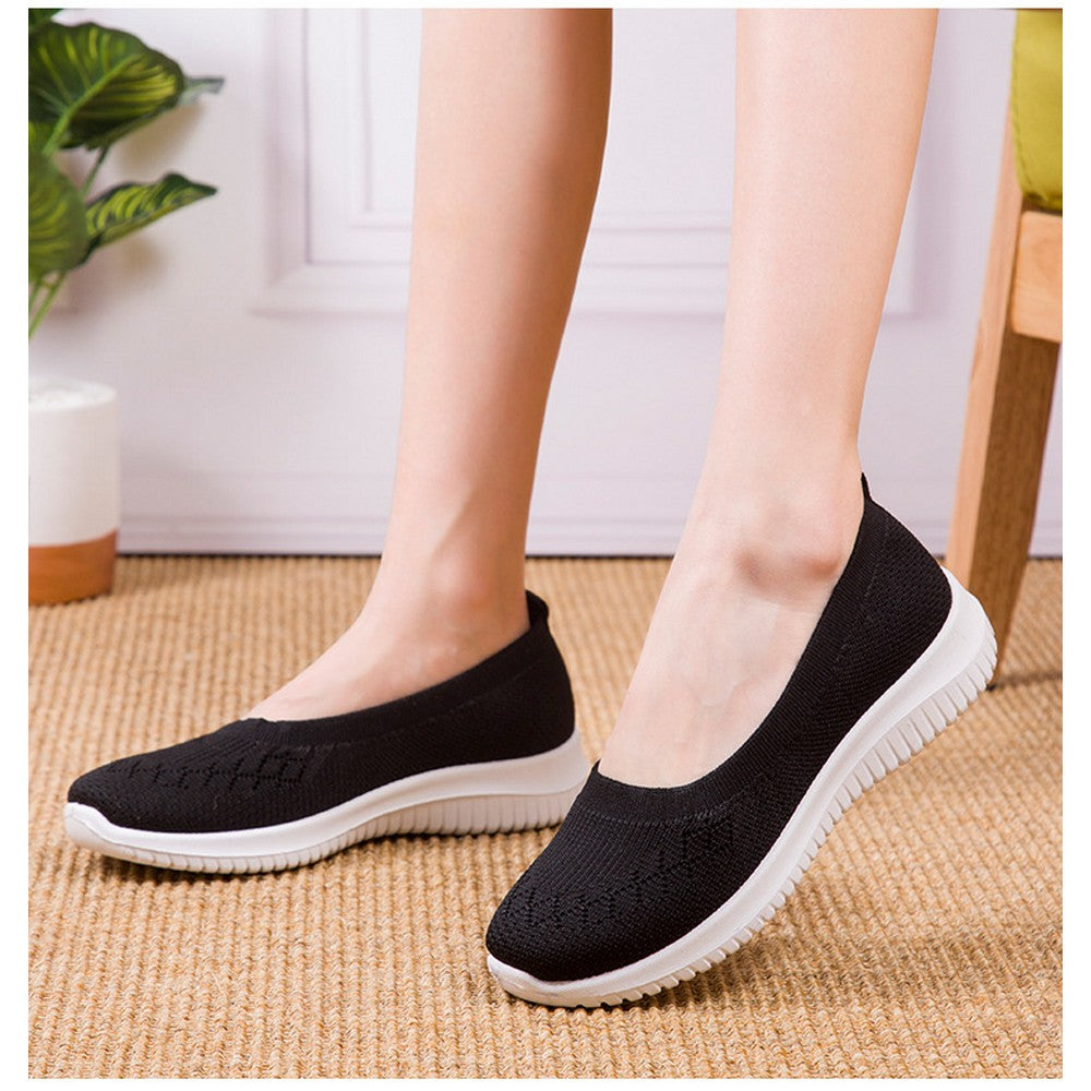 Women Flat Shoes Lightweight Breathable Round Toe Sneakers Walking Shoes Black