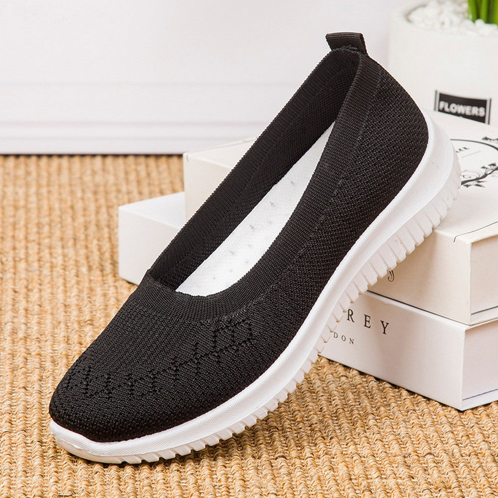 Women Flat Shoes Lightweight Breathable Round Toe Sneakers Walking Shoes Black