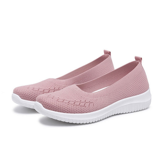 Women Flat Shoes Lightweight Breathable Round Toe Sneakers Walking Shoes Pink