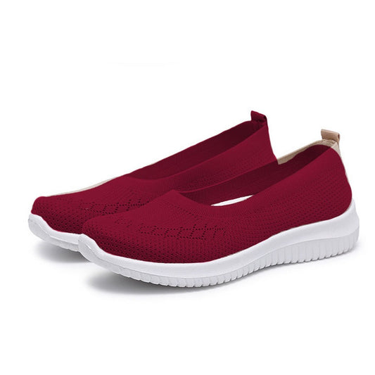 Women Flat Shoes Lightweight Breathable Round Toe Sneakers Walking Shoes Red