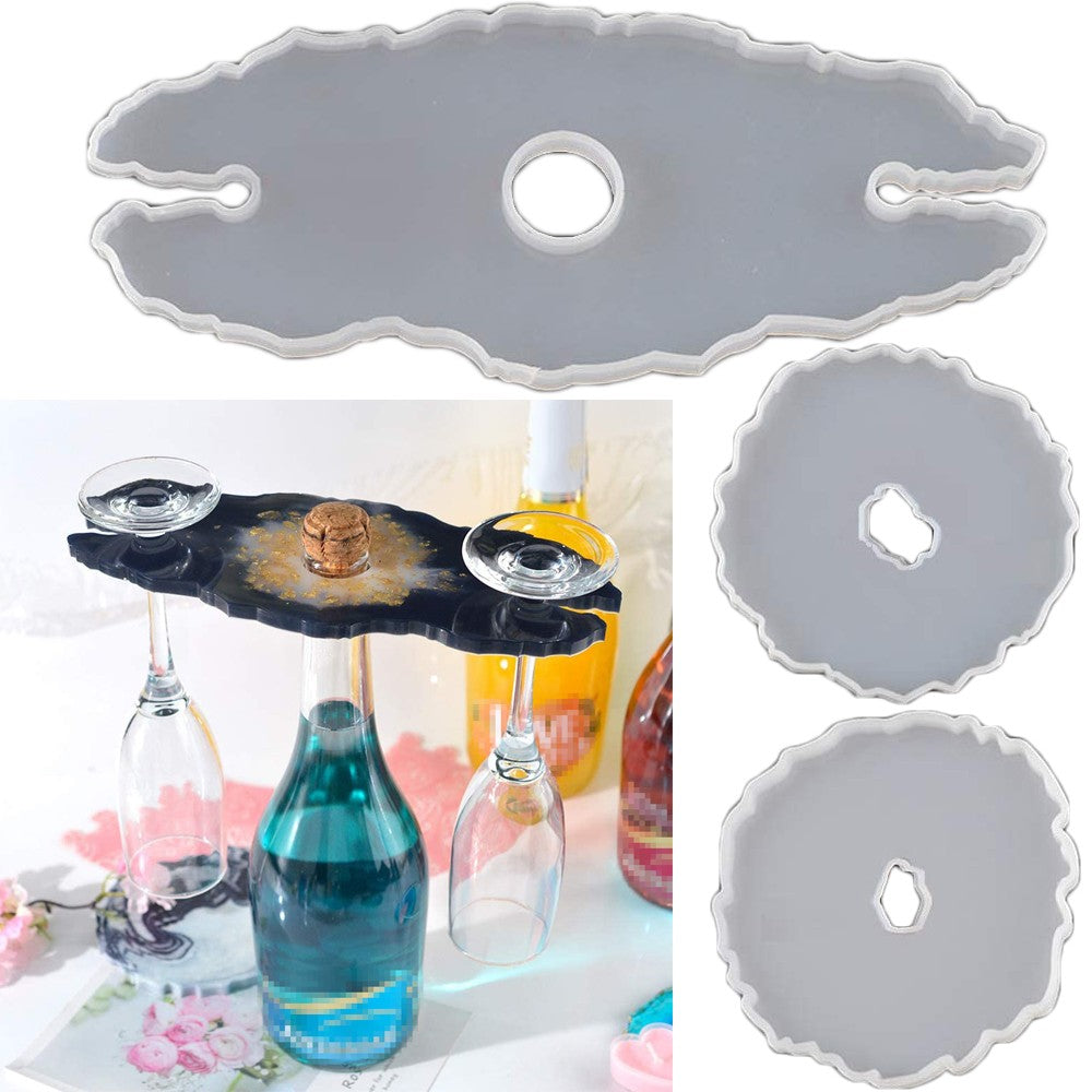 3 Pieces DIY Resin Casting Silicone Molds Set for Making Resin Wine Rack Tray Wine Glasses Holder