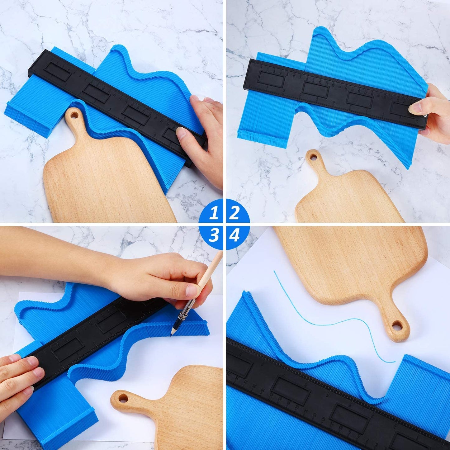3 Pack 5 Inch 6 Incn 10 Inch Contour Gauge Gauge Shape Duplicator Irregular Shapes Template Measuring Tool Ruler Blue
