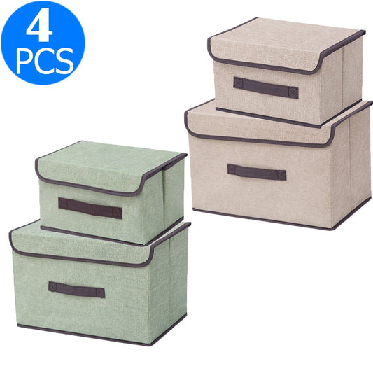 4PCS Foldable Collapsible Storage Cubes Bin Closet Organizer Basket Storage Boxes with Dustproof Lid Beige Green