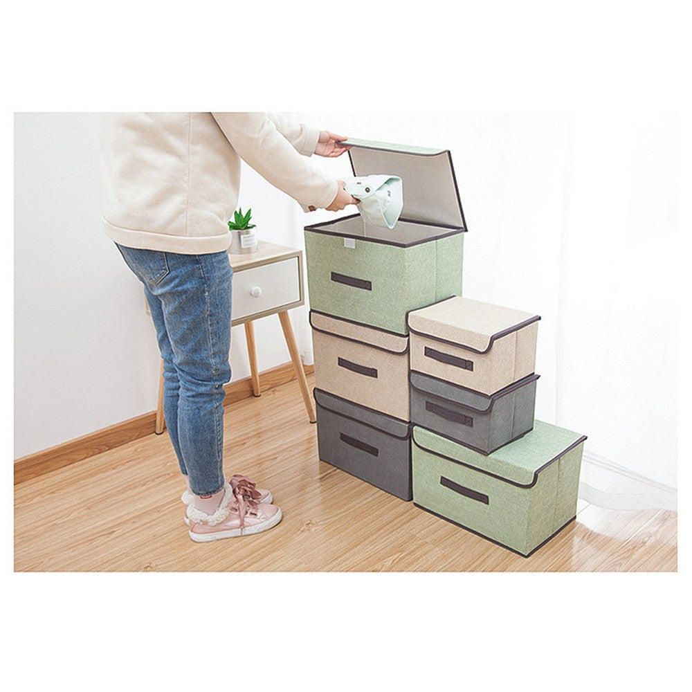 4PCS Foldable Collapsible Storage Cubes Bin Closet Organizer Basket Storage Boxes with Dustproof Lid Beige Pink