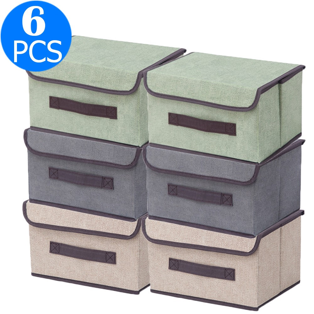 6 X Foldable Collapsible Storage Cubes Bin Closet Organizer Basket Storage Box with Dustproof Lid Medium