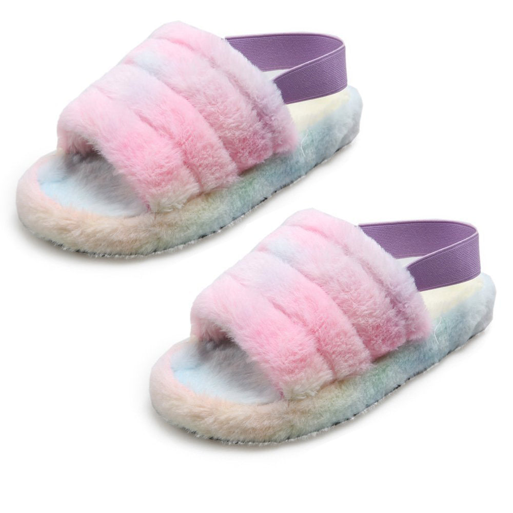 Womens Fluffy Open Toe Slipper Sandal Spa Bedroom Shoes Multicolor NZ 10.5