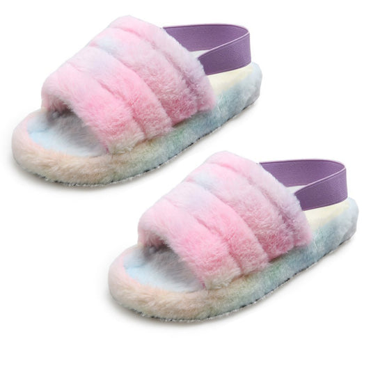 Womens Fluffy Open Toe Slipper Sandal Spa Bedroom Shoes Multicolor NZ 10.5