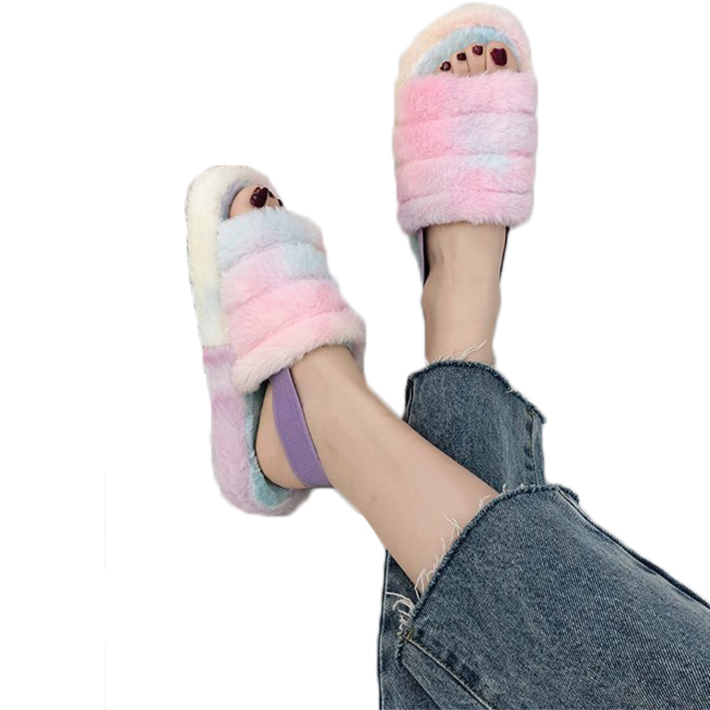Womens Fluffy Open Toe Slipper Sandal Spa Bedroom Shoes Multicolor NZ 10.5