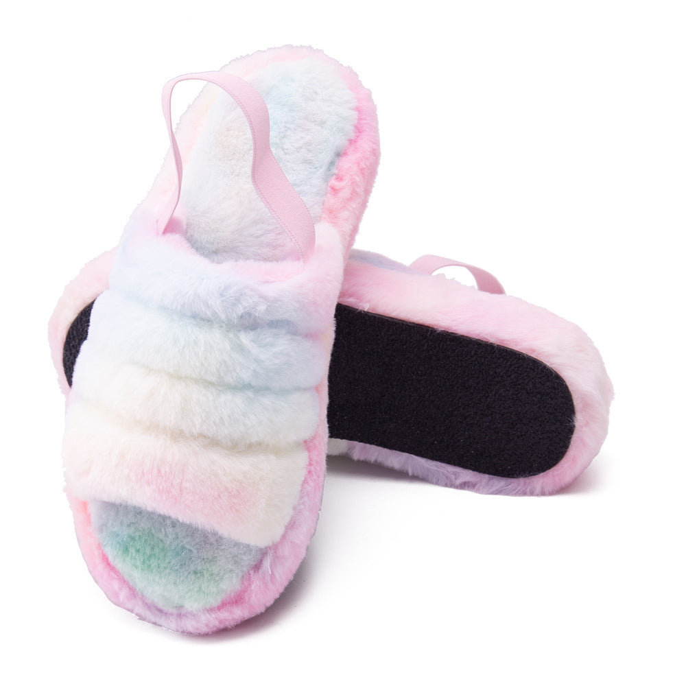 Womens Fluffy Open Toe Slipper Sandal Spa Bedroom Shoes Multicolor NZ 10.5