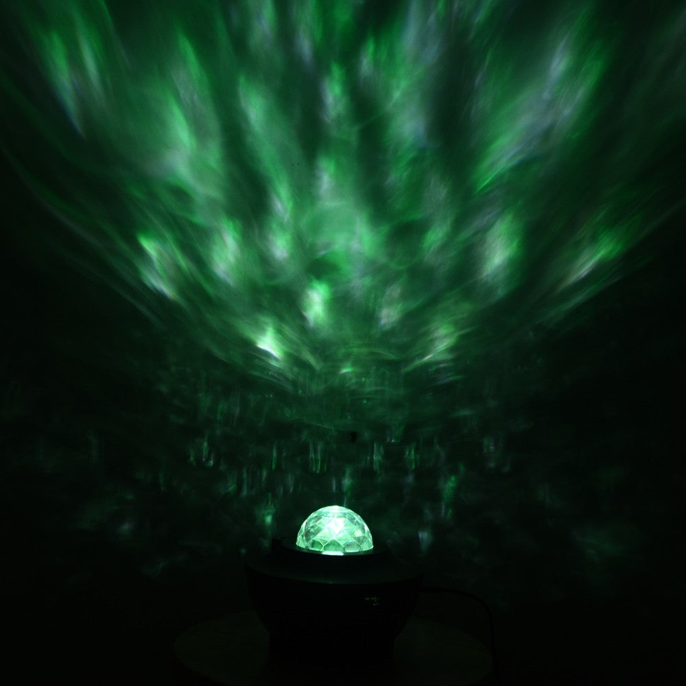 2 In 1 Remote Control Speaker LED Ocean Wave Night Light Star Projector Sound Motion Sensor Lamp Black