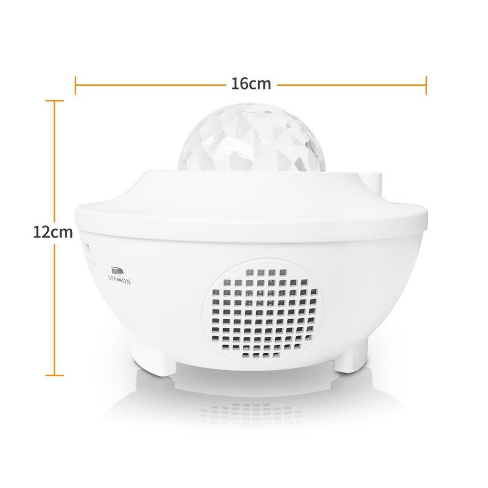 2 In 1 Remote Control Speaker LED Ocean Wave Night Light Star Projector Sound Motion Sensor Lamp White
