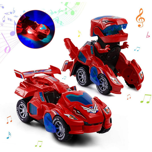 Transforming Dinosaur Car Robot Vehicle Toys for Kids with Light Sound Red