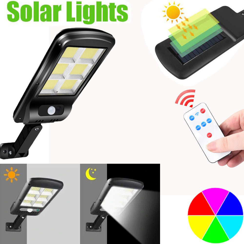 100 128 120COB Remote Control Outdoor Security Solar Powered Lights PIR Motion Sensor Lamp