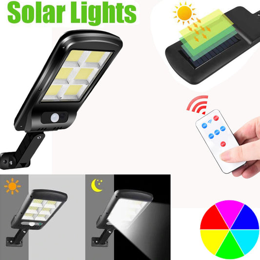 100 128 120COB Remote Control Outdoor Security Solar Powered Lights PIR Motion Sensor Lamp