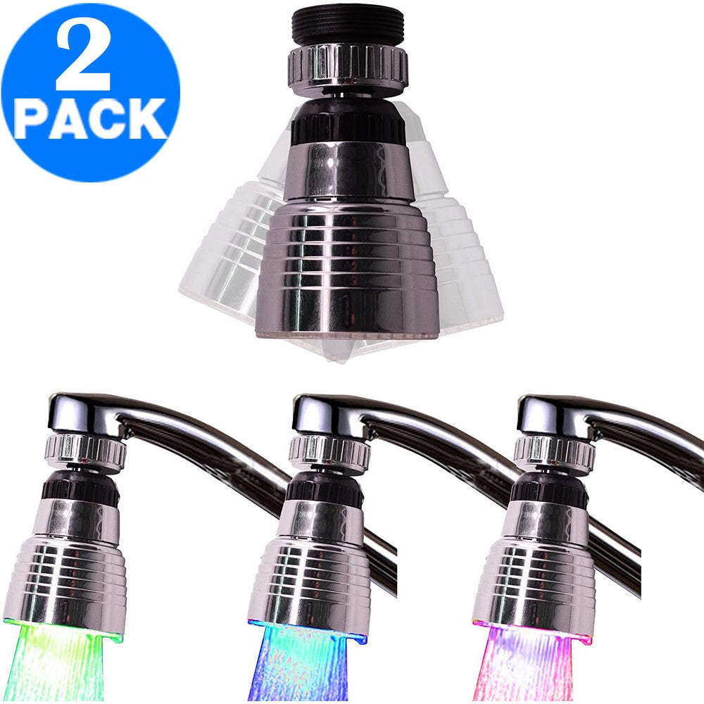 2 X Kitchen 360 Degree Swivel 3 Colours Temperature Sensitive Sink Water Faucet with LED Light Style 1